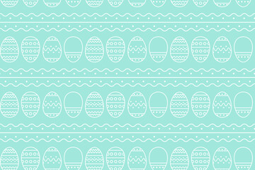 Repeated Seamless pattern of Decorated Easter eggs on turquoise background. Easter background for banners, textiles, paper, scrapbooking, wallpaper, wrappers. Festive decoration. Vector illustration