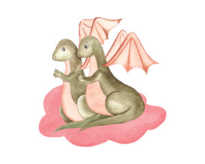 Watercolor Valentine Dragon Watercolor Clipart, Valentine Dragon sublimation for printing