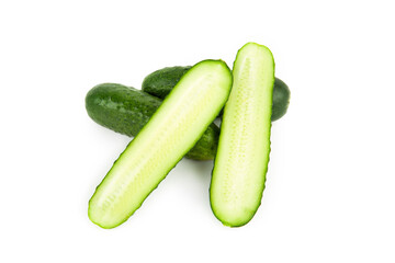 Green cucumber isolated on a white background.