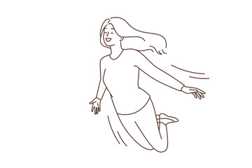 Smiling woman flying in sky