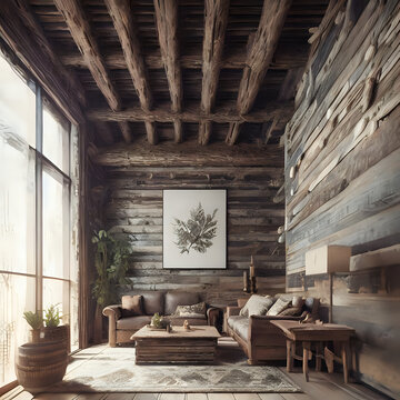 rustic living room illustration, generative AI