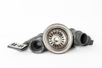 New plastic kitchen siphon isolated on white background