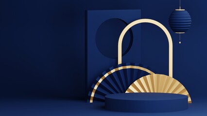 Blue Chinese New Year celebrations , Festive gift card templates with realistic 3D design elements, holiday banners, web posters, flyers, and brochures, greeting cards . 3D Rendering