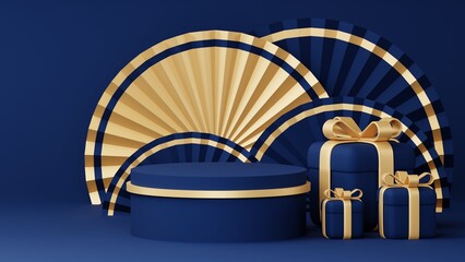 Blue Chinese New Year celebrations , Festive gift card templates with realistic 3D design elements, holiday banners, web posters, flyers, and brochures, greeting cards . 3D Rendering