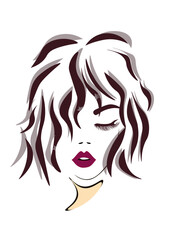 Women short hair style icon, logo women face. Female icon. Hair salon logo - illustration isolated on white - vector. Vector girl.