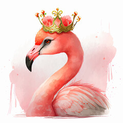 Cute Watercolor Pink Flamingo Princess
