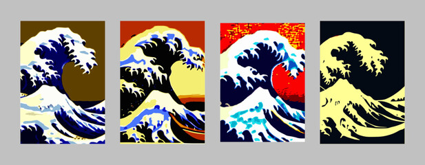 Big japanese wave ocean vector illustration. Asian and oriental traditional line art design.