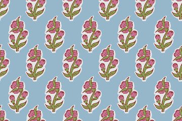 SPRIG FLORAL WITH BLOCK PRINT DETAIL SEAMLESS PATTERN IN EDITABLE VECTOR FILE