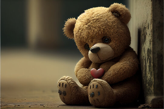 teddy bear holding red heart feeling all lovey dovey,generative ai