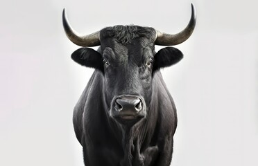 A Large Black Bull Head Isolated On White Background Generative AI