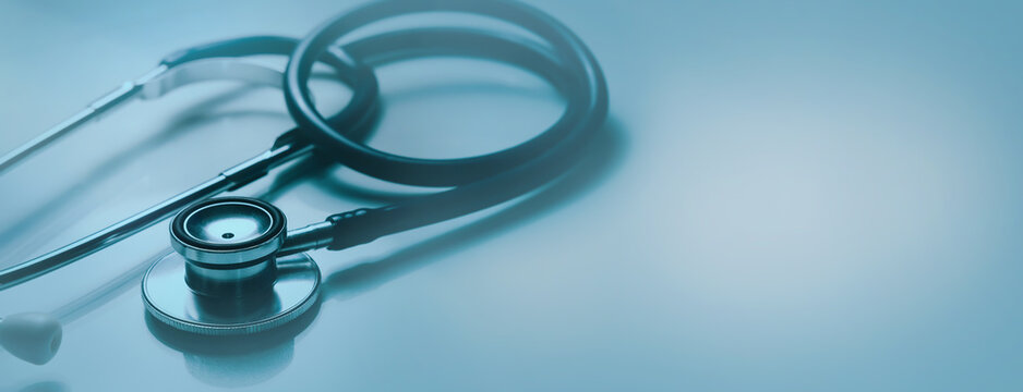 Healthcare And Medical Industry. Doctor Stethoscope On Blue Background. Banner With Copy Space