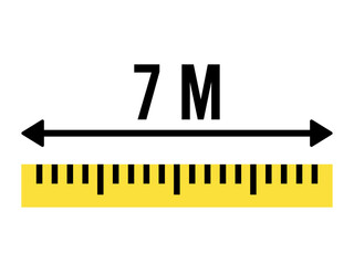 7 meters ruler icon. Vector measure scale, size and length isolated on white background