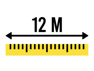 12 meters ruler icon. Vector measure scale, size and length isolated on white background