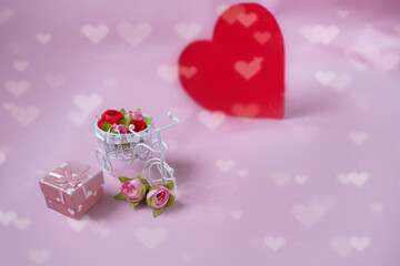 flowers in a vase, valentine's day, heart, roses, gift