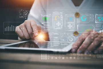 Document management concept, people using computer to document management concept, online documentation database and digital file storage system or software, records keeping, database technology