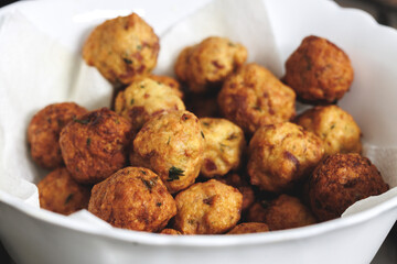 Homemade meatballs, balls stuffed with meat, fried with oil