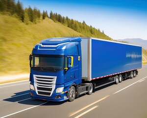 Massive truck transports goods on highway. 