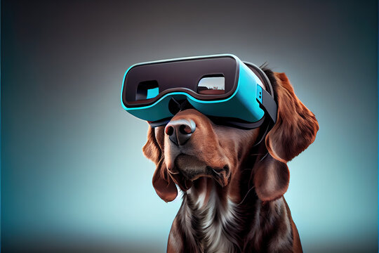 cute dog with vr headset metaverse virtual world,generative ai