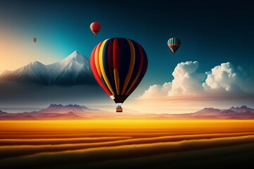 hot air balloon over the desert