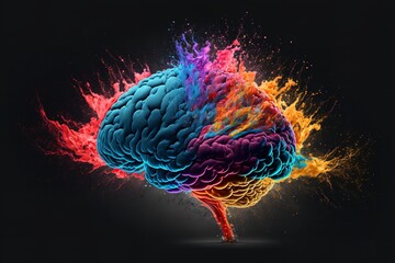 A human brain in concept art that is bursting with knowledge and creativity. Generative Ai.