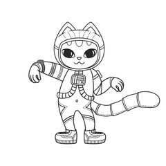 Cute dancing cat in a spacesuit. Astronaut kitten. Illustration on transparent background