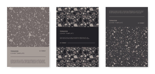 Terrazzo abstract cover page templates. Universal abstract layouts. Applicable for notebooks, planners, brochures, books, catalogs