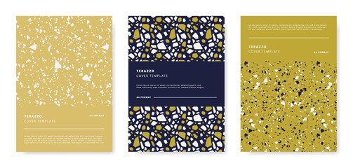 Naklejka premium Terrazzo abstract cover page templates. Universal abstract layouts. Applicable for notebooks, planners, brochures, books, catalogs