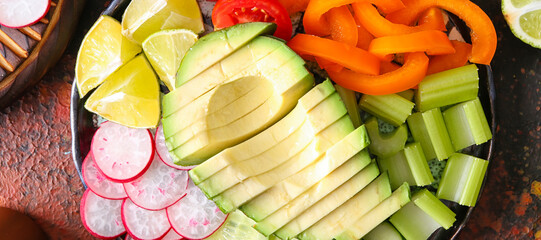 Plate with fresh vegetable salad on table, closeup. Diet concept
