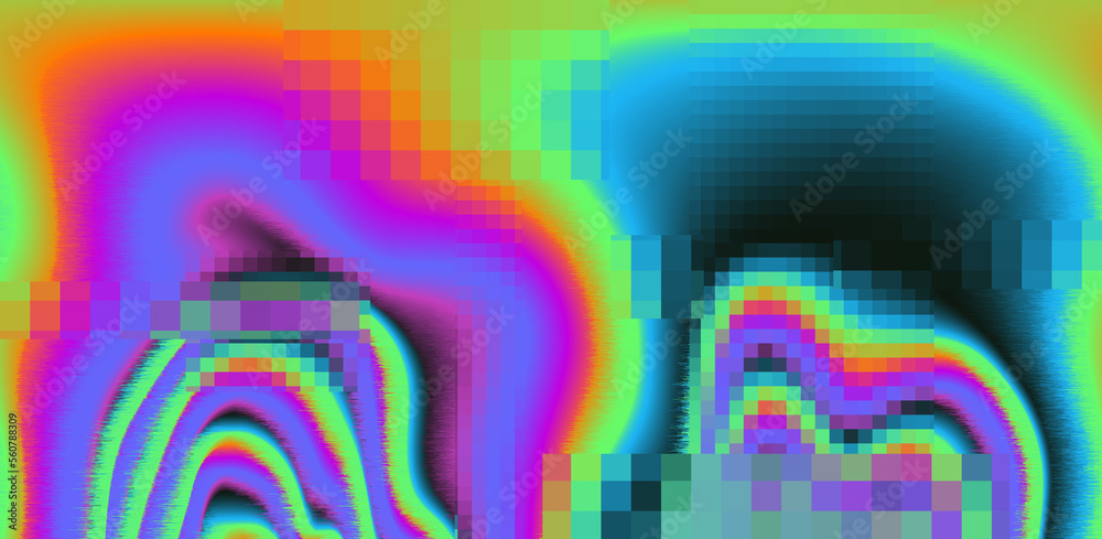 Fototapete Glitched and pixelated screen of a computer. Abstract background with digital noise artifacts.