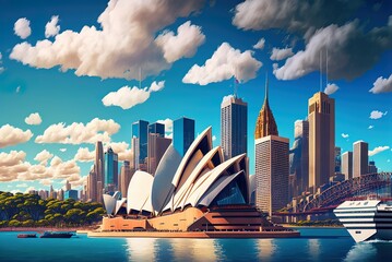 Australia's Sydney cityscape, with the opera house. Generative AI - obrazy, fototapety, plakaty