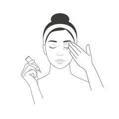 Young beautiful woman is using a eye cream. Illustration on transparent background