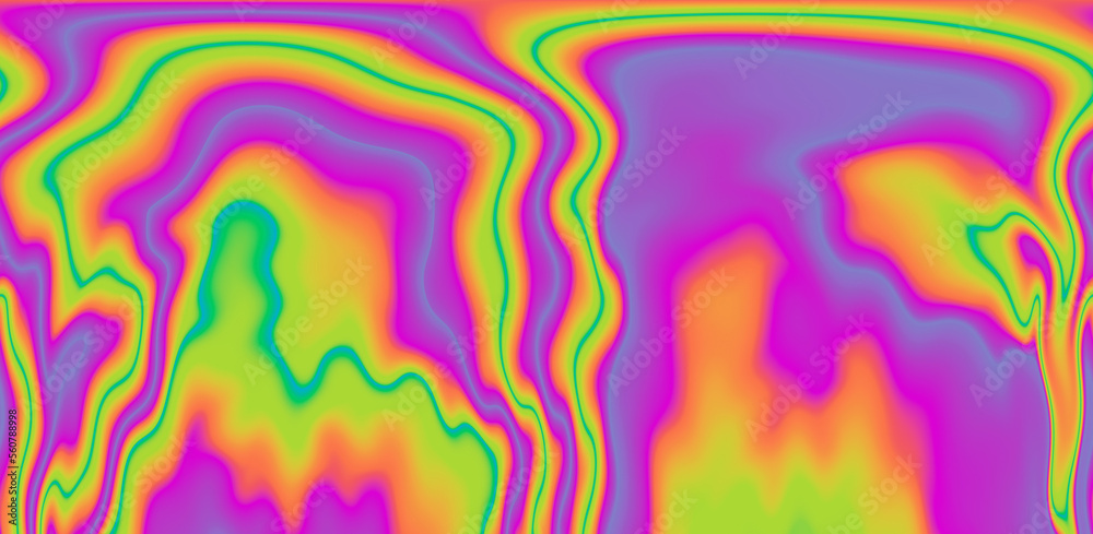 Poster abstract trippy background with ebru marbling texture in acid vivid colors.