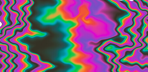 Abstract trippy background with ebru marbling texture in acid vivid colors.