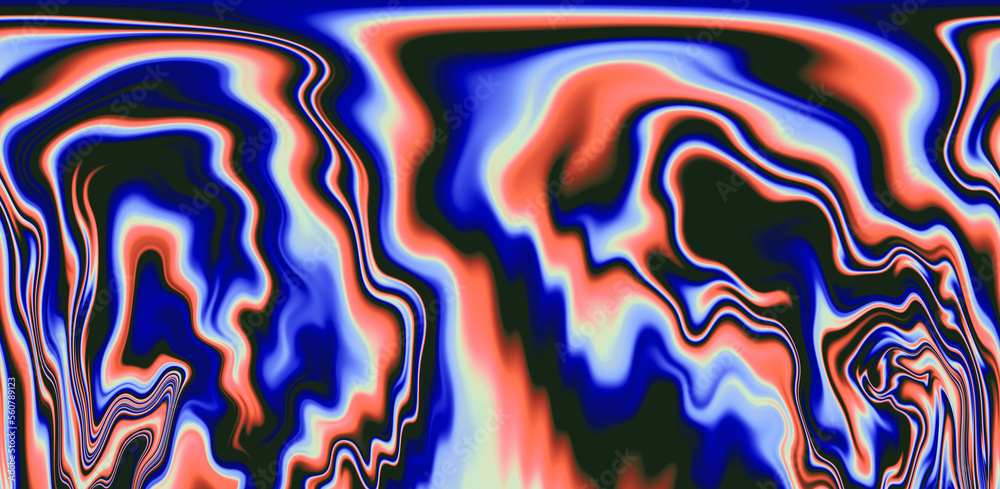 Poster abstract trippy background with ebru marbling texture in acid vivid colors.