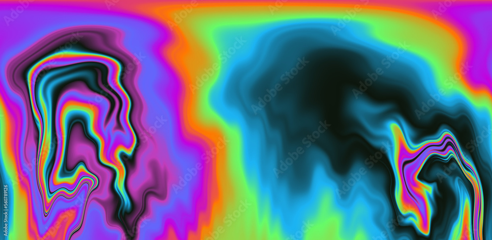 Poster abstract trippy background with ebru marbling texture in acid vivid colors.
