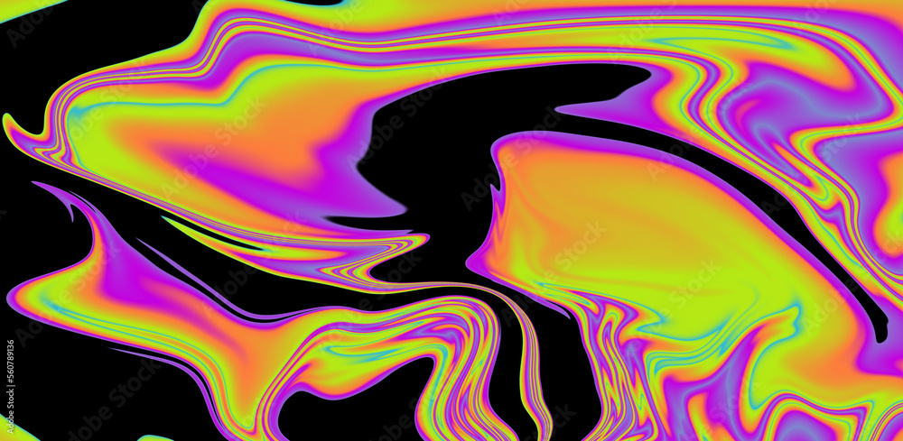 Poster abstract trippy background with ebru marbling texture in acid vivid colors.