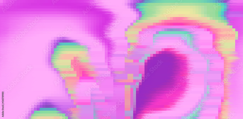 Poster Glitched and pixelated screen of a computer. Abstract background with digital noise artifacts.