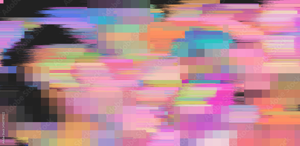 Poster Texture of a glitched and distorted computer screen with random pixel noise.