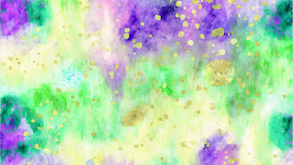 Mardi Gras Digital Watercolor Background Abstract Splash Colorful Art - obrazy, fototapety, plakaty