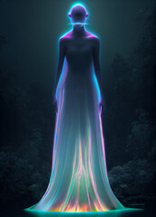 alien female alien ghost in the forest bioluminescent river dress 