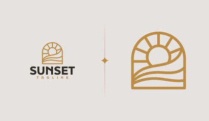 Sunset wave Monoline Logo Template. Universal creative premium symbol. Vector illustration
