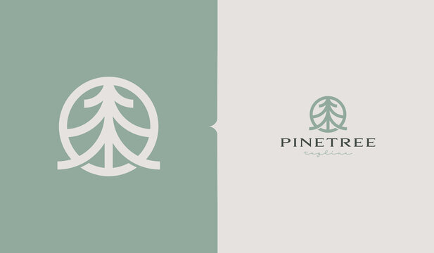 Pine Tree Monoline Logo Template. Universal creative premium symbol. Vector illustration