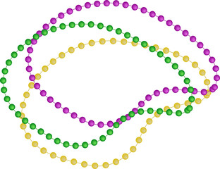Purple, green, yellow beads Mardi Gras carnival design element - obrazy, fototapety, plakaty