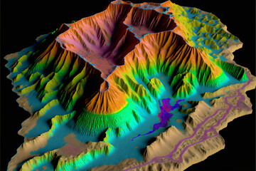GIS lidar map 3D, Model land surface product made after processing aerial data from drone. Generation AI