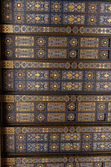 Ceiling patterns of Al-Aqsa Mosque in Jerusalem. Islamic art and ornaments in religious buildings