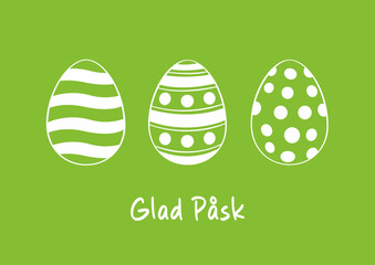 Happy Easter lettering in Swedish (Glad Påsk) with Easter eggs. Vector illustration