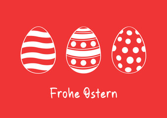Happy Easter lettering in German (Frohe Ostern) with Easter eggs. Vector illustration