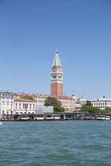 Beautiful view of Campanile Campanile in Piazza San Marco and the Venetian lagoon in Venice, Italy