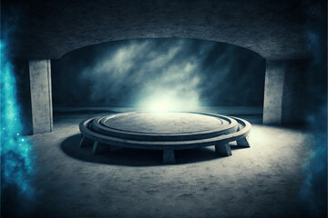 Sci Fi Empty Stage Podium Circle Concrete Cement Underground Generative AI