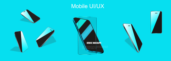 Presentation stylish mobile phone. Realistic smartphone with blank screen. Concept banner for mobile phone presentation, UI UX mockup. Modern smartphone with glare on the screen